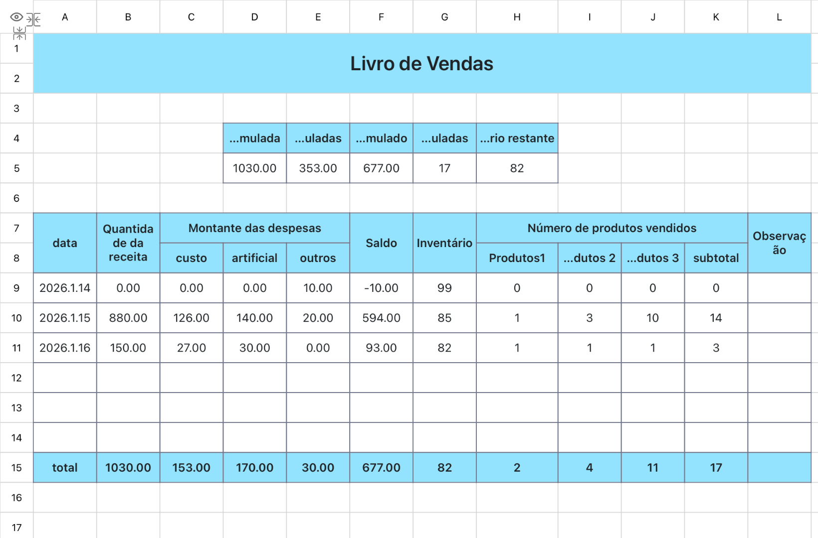 Livro de Vendas